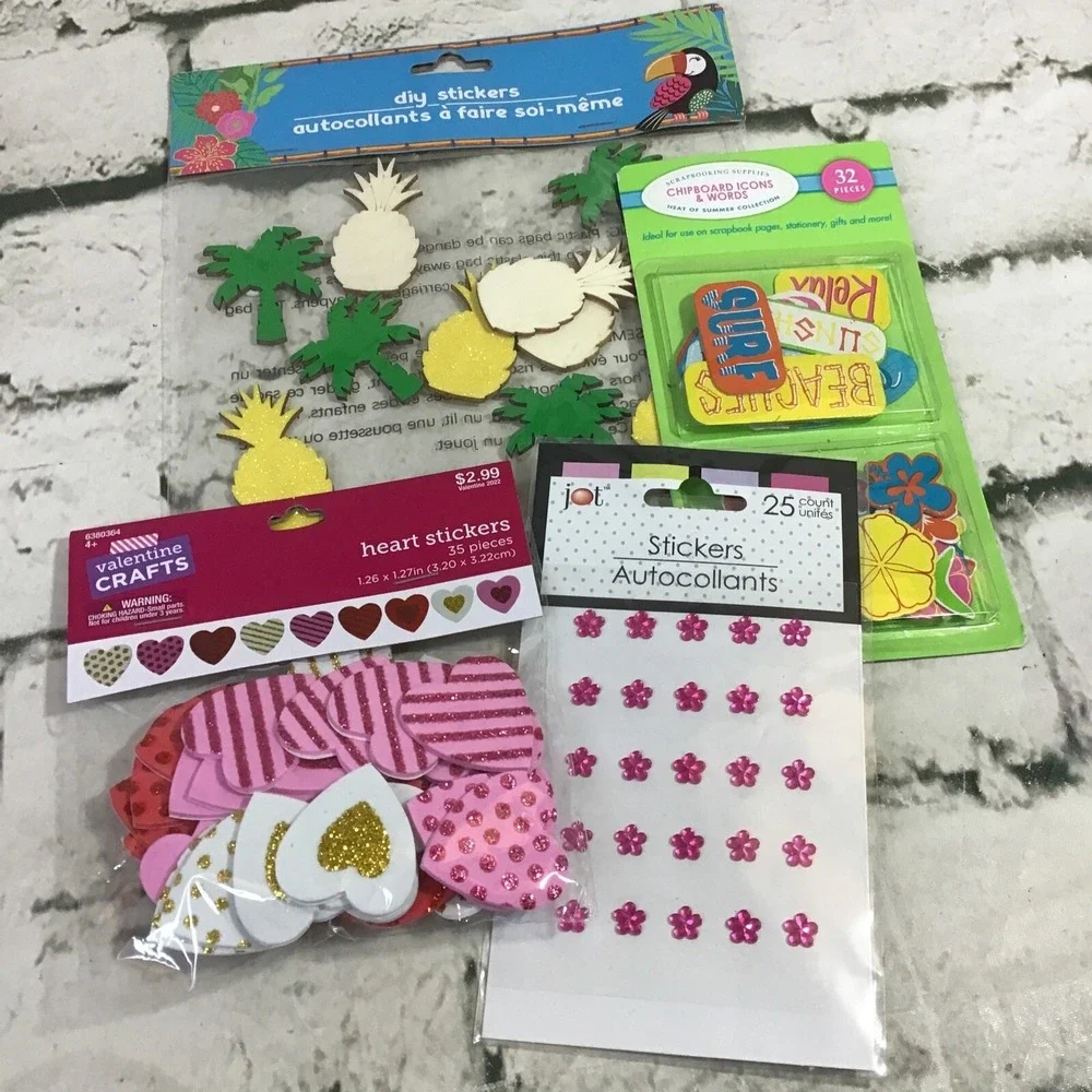 Scrapbooking Embellishments Craft Lot Diecut Hearts‎ Jewel Flowers Pineapples